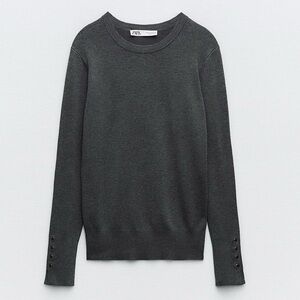 Zara Charcoal Knit Top with Sleeve Buttons